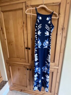 Commense Navy Floral Maxi Dress with White & Light Blue Print